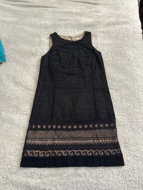 LOFT Black Eyelet Lace Sleeveless Sheath Dress with Tan Lining Size 4P